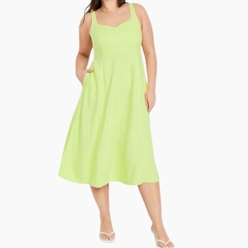 Old Navy Fit & Flare Linen-Blend Midi Dress Yellow Small